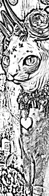 Free colorable bookmarks of a fantasy cat with horns